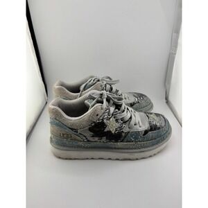 UGG Highland Heritage Star Sequin Distressed Denim Suede Sneakers Grey Blue 7.5